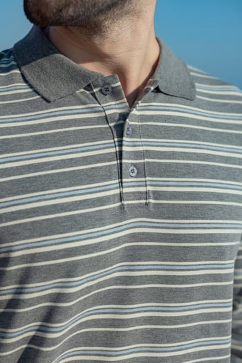Gri Regular Fit Çizgili Polo Yaka Erkek Tişört E7192