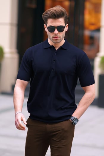 Lacivert Erkek Polo Yaka Düz Tişört 6878