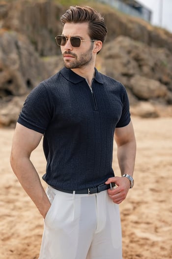 Antrasit Regular Fit Polo Yaka Triko Erkek Tişört E7503