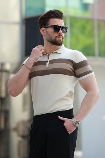 Taba Fernuarlı Polo Yaka Çizgili Erkek Tişört E7406