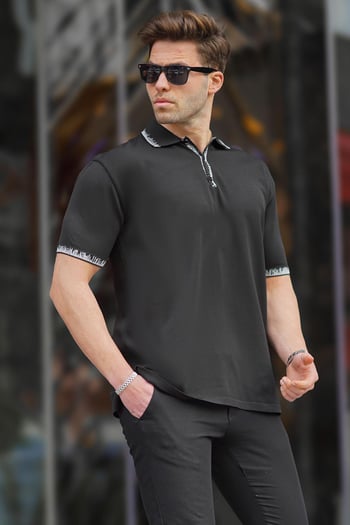 Siyah Polo Yaka Erkek Tişört 6877