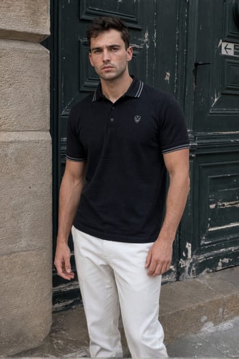 Siyah Basic Regular Fit Erkek Polo Yaka Tişört 6100