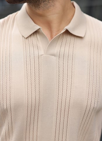 Taş Rengi Polo Yaka Triko Erkek Tişört E7469
