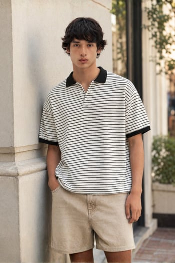 Siyah Polo Yaka Triko Erkek T-shirt E7139