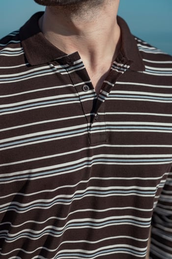 Kahverengi Regular Fit Çizgili Polo Yaka Erkek Tişört E7192