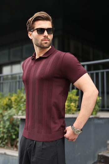 Mürdüm Polo Yaka Triko Erkek Tişört E7469