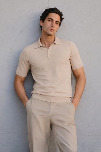 Madmext Men Knitwear Beige Polo T-shirt 5078 