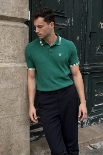 Koyu Yeşil Basic Regular Fit Erkek Polo Yaka Tişört 6100