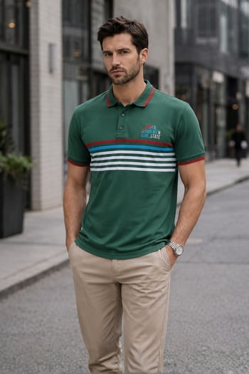 Yeşil Çizgili Polo Yaka Tişört 5869