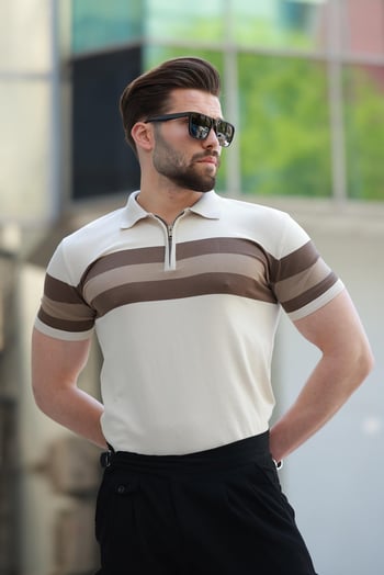 Taba Fernuarlı Polo Yaka Çizgili Erkek Tişört E7406