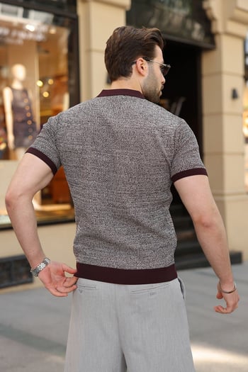 Bordo Polo Yaka Regular Fit Erkek Triko Tişört E7496