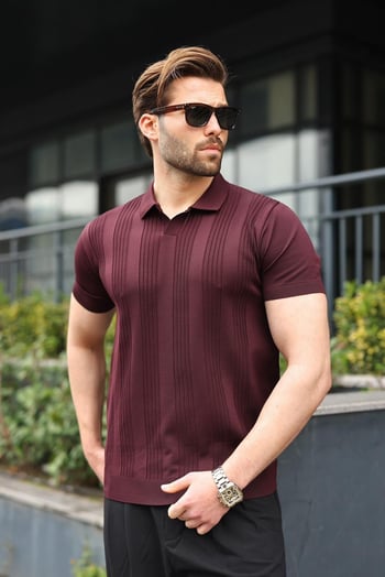Mürdüm Polo Yaka Triko Erkek Tişört E7469