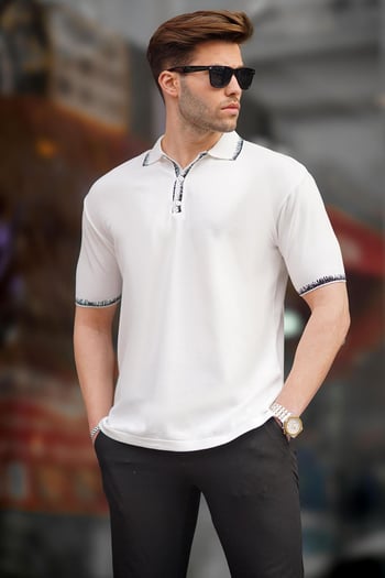 Beyaz Polo Yaka Erkek Tişört 6877