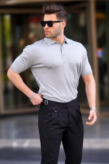 Gri Erkek Polo Yaka Düz Tişört 6878