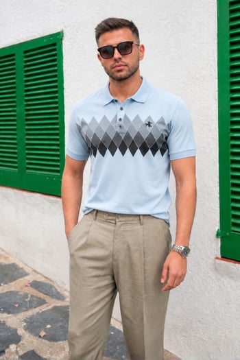 Mavi Desenli Polo Yaka Erkek Tişört 6106