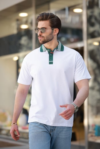 Beyaz Polo Yaka Erkek T-shirt E7147