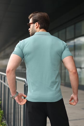 Su Yeşili Polo Yaka Triko Erkek Tişört E7469