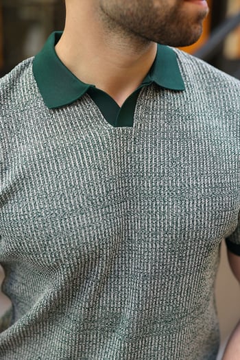 Nefti Yeşili Polo Yaka Regular Fit Erkek Triko Tişört E7496