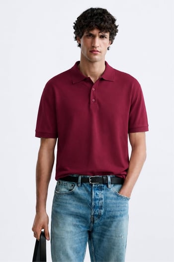 Bordo Overfit Kısa Kollu Polo Yaka Erkek Tişört 7029