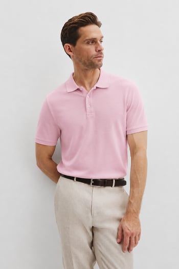 Pembe Overfit Kısa Kollu Polo Yaka Erkek Tişört 7029