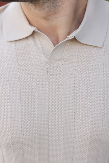 Taş Rengi Slim Fit Polo Yaka Triko Erkek Tişört E7491