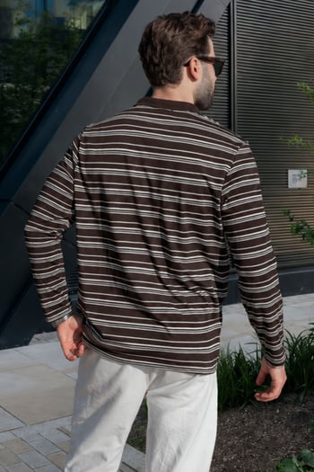 Kahverengi Regular Fit Çizgili Polo Yaka Erkek Tişört E7192