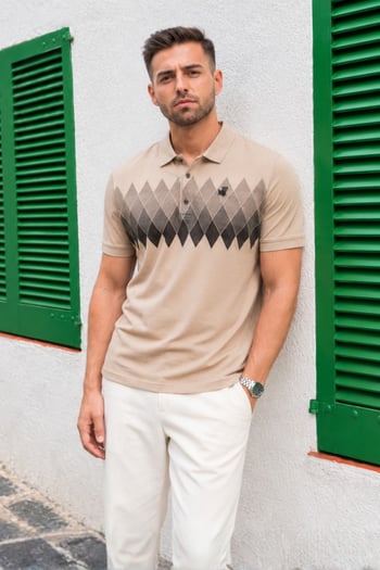 Bej Desenli Polo Yaka Erkek Tişört 6106