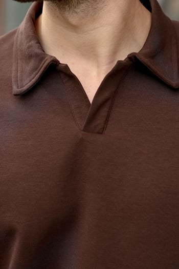 Acı Kahverengi Polo Yaka Oversize Erkek Tişört E7185
