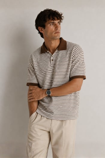 Kahverengi Polo Yaka Triko Erkek T-shirt E7139