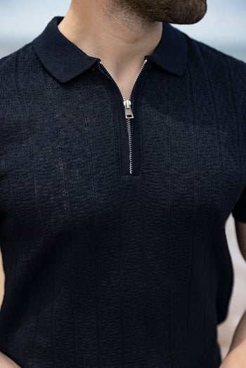 Lacivert Regular Fit Polo Yaka Triko Erkek Tişört E7503