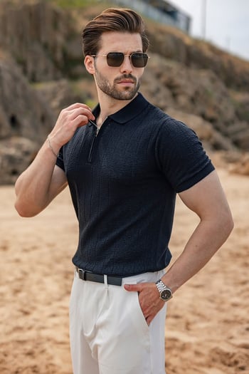 Antrasit Regular Fit Polo Yaka Triko Erkek Tişört E7503