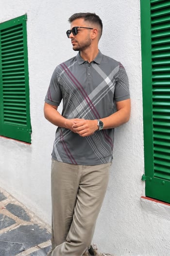 Füme Desenli Polo Yaka Erkek Tişört 6079