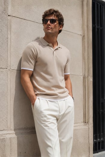 Bej Basic Polo Yaka Tişört 5885