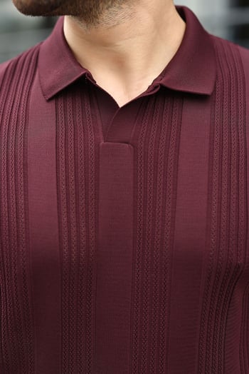 Mürdüm Polo Yaka Triko Erkek Tişört E7469