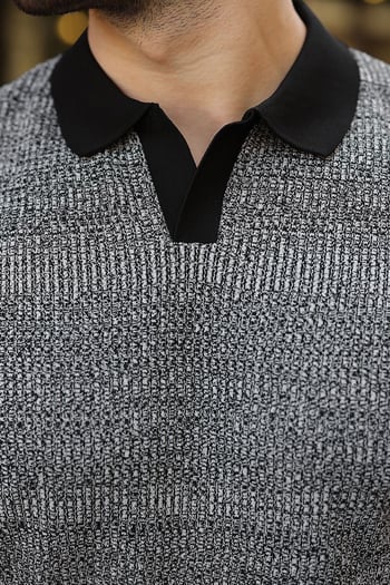 Siyah Polo Yaka Regular Fit Erkek Triko Tişört E7496