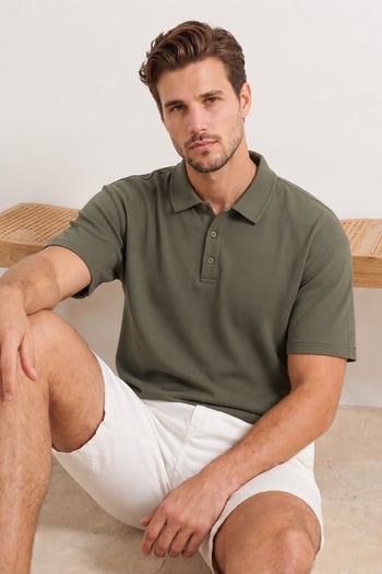 Haki Yeşili Polo Yaka Basic Erkek Tişört 6126
