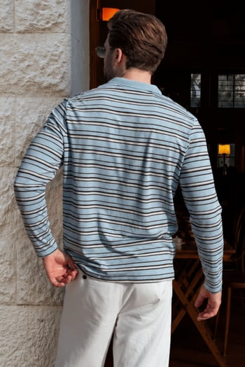 Mavi Regular Fit Çizgili Polo Yaka Erkek Tişört E7192