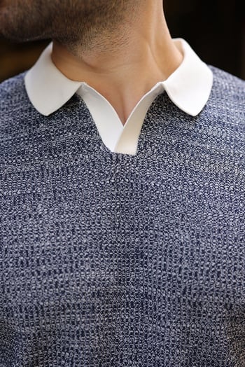 Beyaz Polo Yaka Regular Fit Erkek Triko Tişört E7496