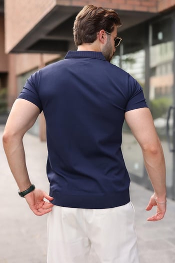 Lacivert Regular Fit Polo Yaka Triko Erkek Tişört E7502