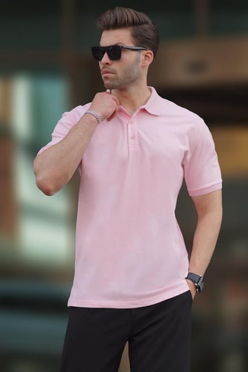 Pembe Overfit Kısa Kollu Polo Yaka Erkek Tişört 7029