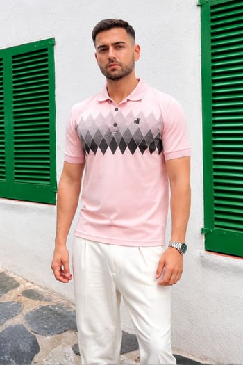 Pudra Desenli Polo Yaka Erkek Tişört 6106