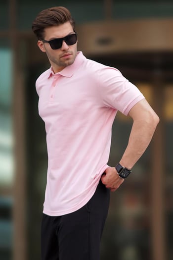 Pembe Overfit Kısa Kollu Polo Yaka Erkek Tişört 7029