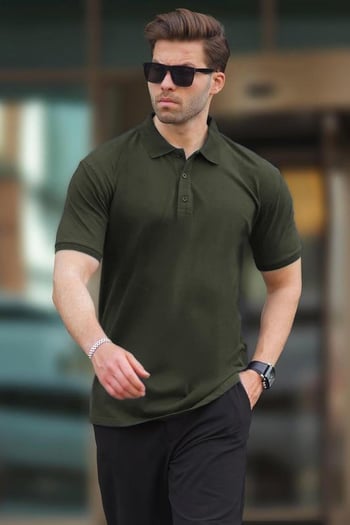 Haki Overfit Kısa Kollu Polo Yaka Erkek Tişört 7029