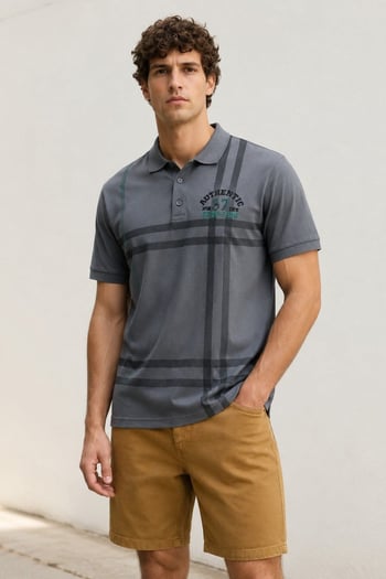 Füme Desenli Polo Yaka Erkek Tişört 5872