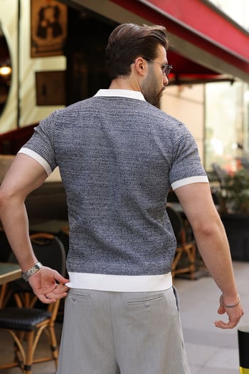 Beyaz Polo Yaka Regular Fit Erkek Triko Tişört E7496
