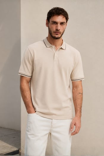 Bej Polo Yaka Erkek Tişört 6113