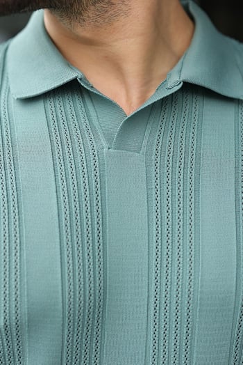 Su Yeşili Polo Yaka Triko Erkek Tişört E7469