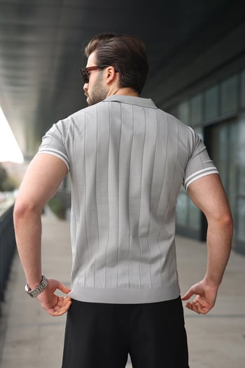 Madmext Erkek Gri Polo Yaka Fermuarlı Tişört 6876