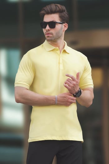 Sarı Overfit Kısa Kollu Polo Yaka Erkek Tişört 7029