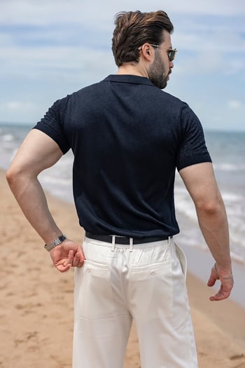 Lacivert Regular Fit Polo Yaka Triko Erkek Tişört E7503